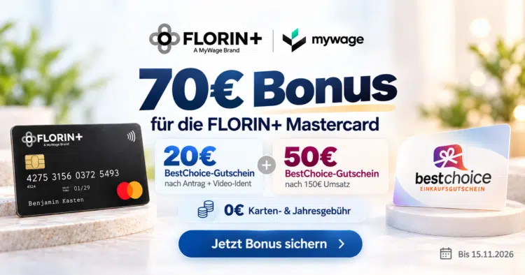 Florin+ Kreditkarte mit 70€ Bonus