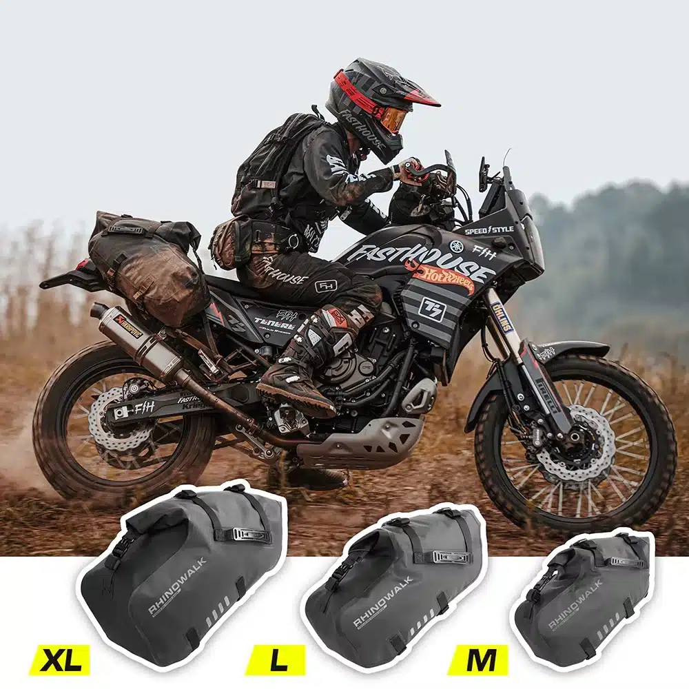 Rhinowalk MT1418 Satteltaschen an einer Reiseenduro
