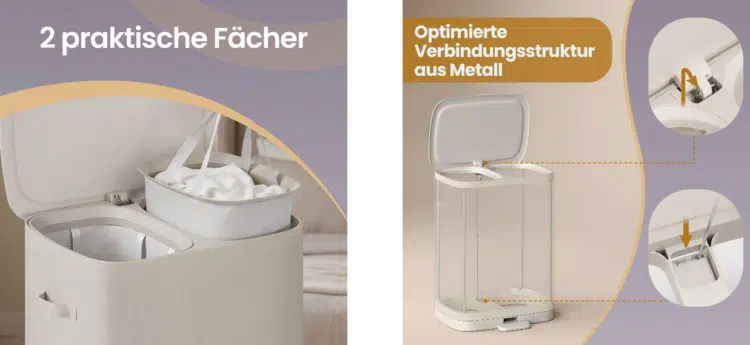 Songmics Wäschekorb mit Deckel & 2 Fächern