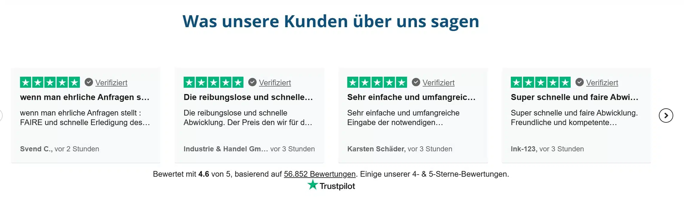 Ein paar Trustpilot-Bewertungen von wirkaufendeinauto.de