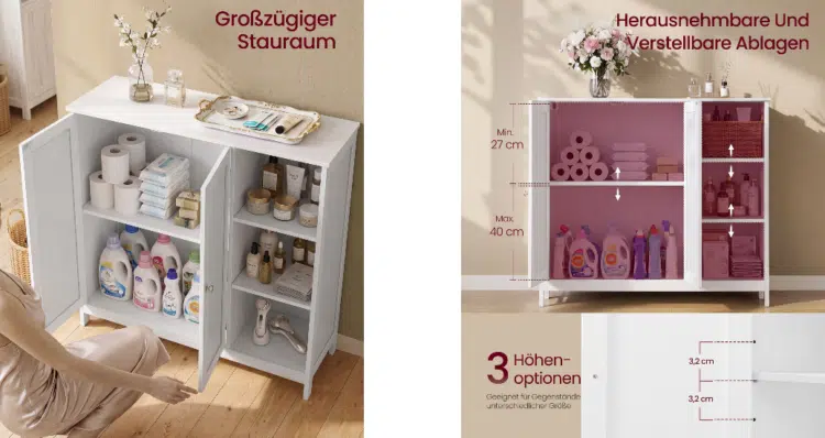 Vasagle Badschrank mit 2 Türen & offenen Fächern