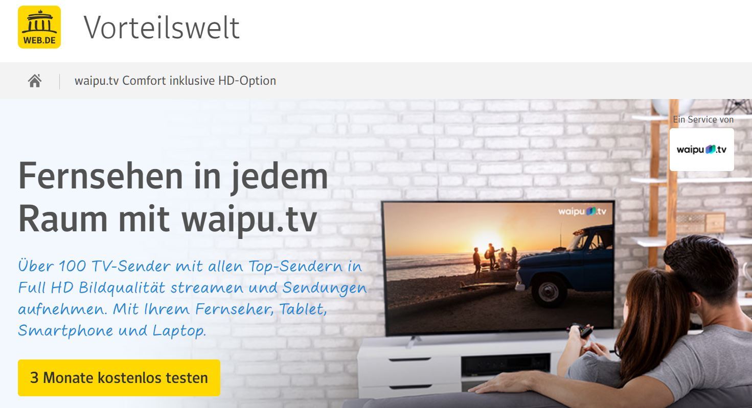 web.de: 3 Monate waipu.tv kostenlos