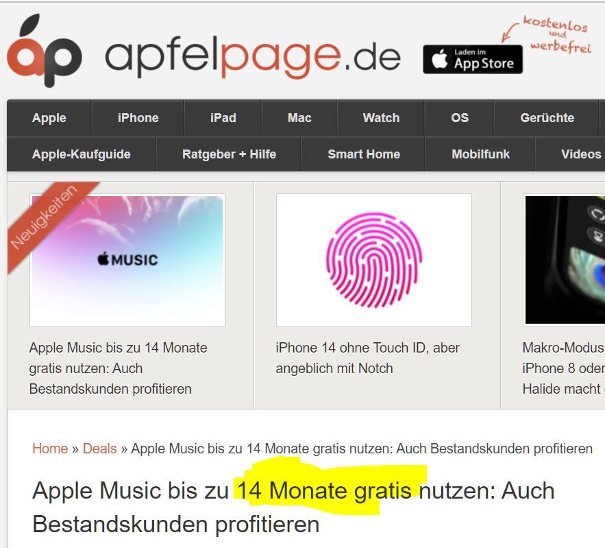 Apfelpage » Apple Music: 4 Monate gratis für Neukunden bei Media