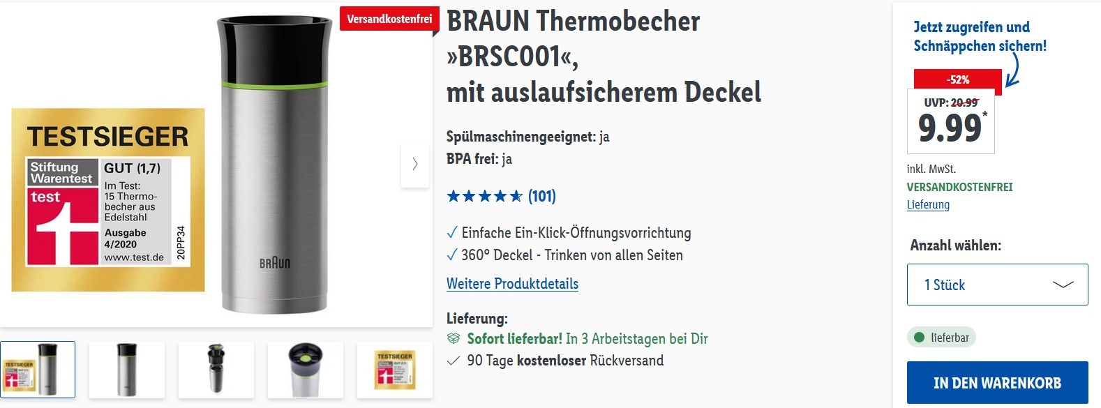 ☕ BRAUN Thermobecher BRSC001 für 18,94€ (statt 26€)