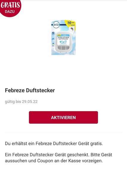 Febreze Duftstecker Gratis (Rossmann-App)