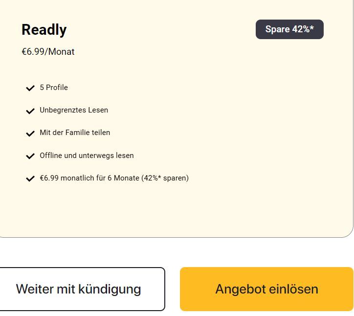 15€ Bonus für 1 Monat Readly zu 0,99€