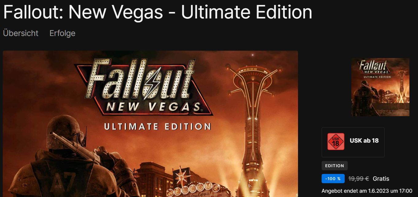 Alerta de jogo grátis! Fallout: New Vegas - Ultimate Edition na