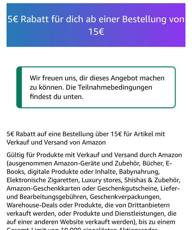  5€ Rabatt ab 15€ Einkaufswert (personalisiert)