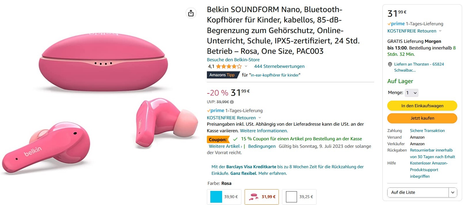 Belkin SOUNDFORM Nano Bluetooth In-Ear-Kopfhörer für Kinder ab 27,99€ statt  39,99€