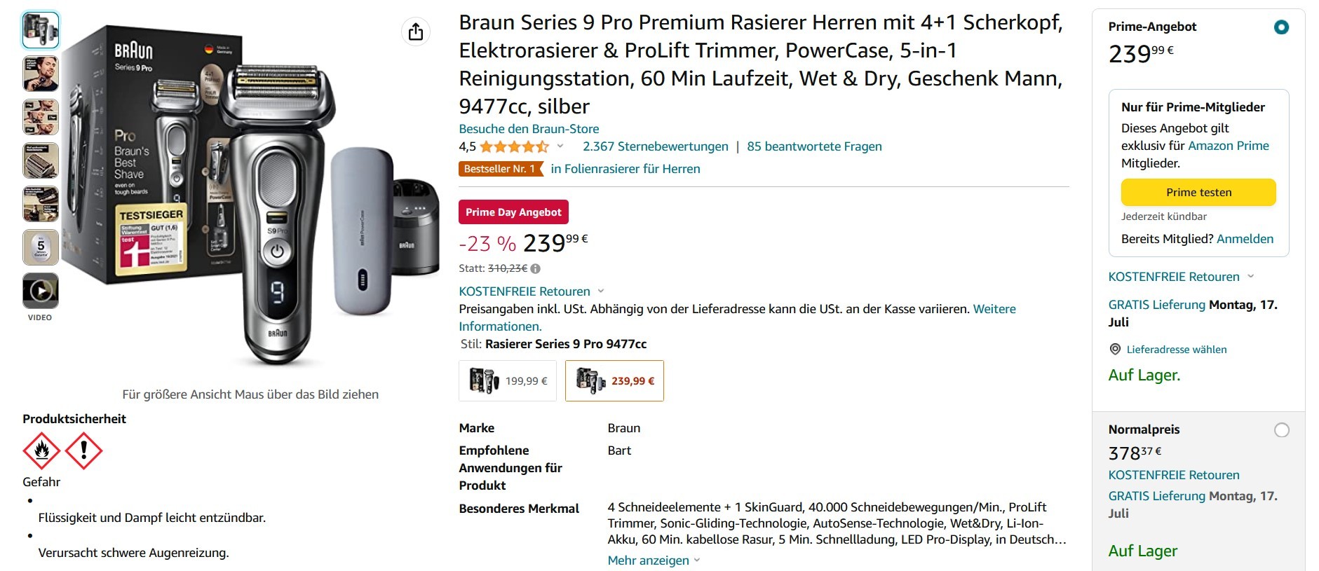 🤩 Braun Series 9 Pro 9477cc für 239,99€ (statt 329€)