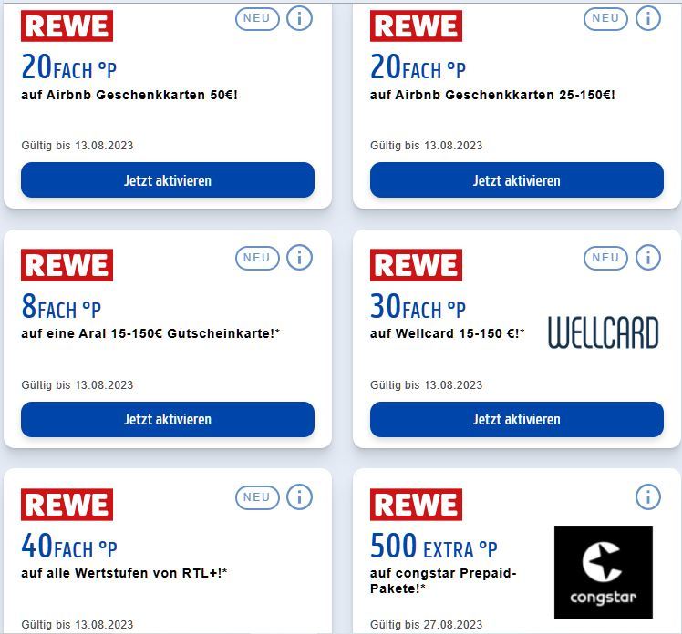 8-fach Payback-Punkte auf Aral-, 40-fach auf RTL+, 30-fach auf Wellcard- +  20-fach auf AirBnB Geschenkkarten bei Rewe