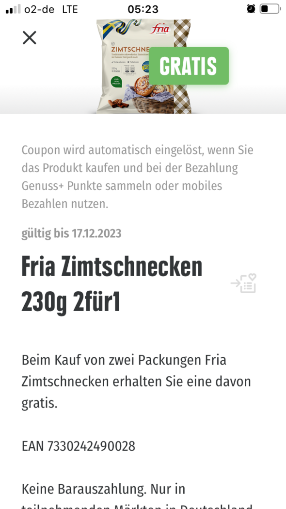 1+1 Aktion Fria Zimtschnecken Edeka App glutenfrei