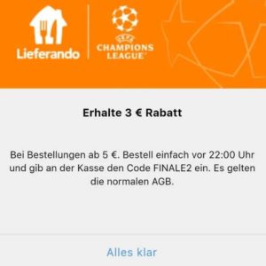 Lieferando 3€ Gutschein auf alles (MBW 5€)