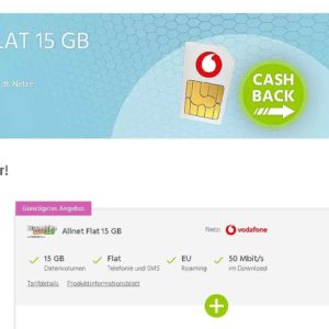 Allnet Vodafone 15 GB effektiv. 7,07 p. M.
