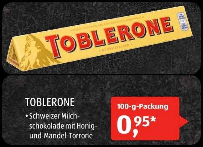 TOBLERONE (100g) für 0,95€ statt 1,39€ Ersparnis 32 in allen ALDI SÜD