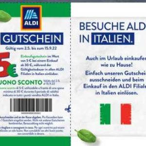 5 € Gutschein bei Aldi Süd für Aldi Italien