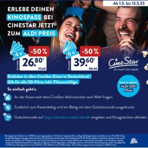 Cinestar-Kino-Gutscheine für 39,60 € (6,60€ pro Kinokarte)