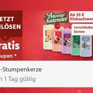 Lidl-Adventskalender: "Duft-Stumpenkerze" – gratis zum 35 € Einkauf