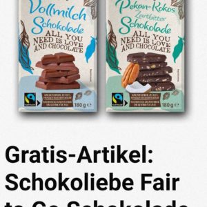 Netto MD-Adventskalender (in der App): "Schokoliebe Fair to Go Schokolade Pekan-Kokos oder Vollmilch 180 g" – gratis