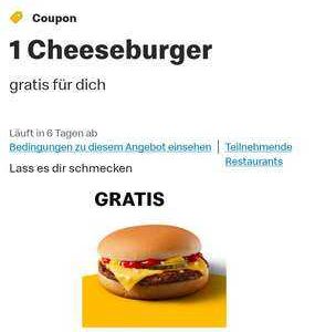 GRATIS 1 Cheeseburger kostenlos mit McDonald&#039;s App Coupon (evtl. personalisiert)