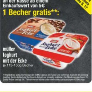 GRATIS 1 Becher *Müller Joghurt mit der Ecke* kostenlos bei Edeka-Südbayern mit Edeka-App vom 18.-23.10.21 ab 5€ Einkauf