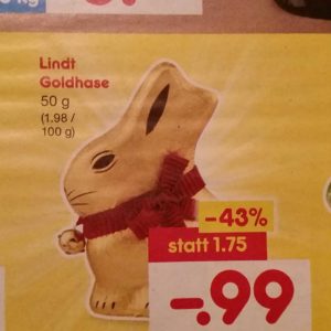 GRATIS bei Netto MD (26.-31.03.2018): 50g Lindt Goldhase mit 0,01€ Gewinn (Angebot + Reebate)