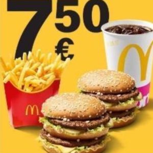 1 Doppelpack Menü 2 Klassiker nach Wahl + 0,4l Softdrink + mittlere Pommes für 7,50€ (statt 11,50€) bei McDonald's