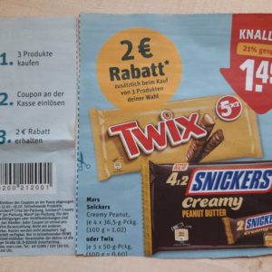 MultiPacks Mars, Snickers Twix für effektiv 83 Cent bei Rewe