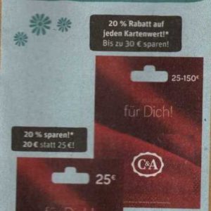 C&A Gutscheinkarten mit 20% Rabatt bei REWE Kartenwelt *letzter Tag*