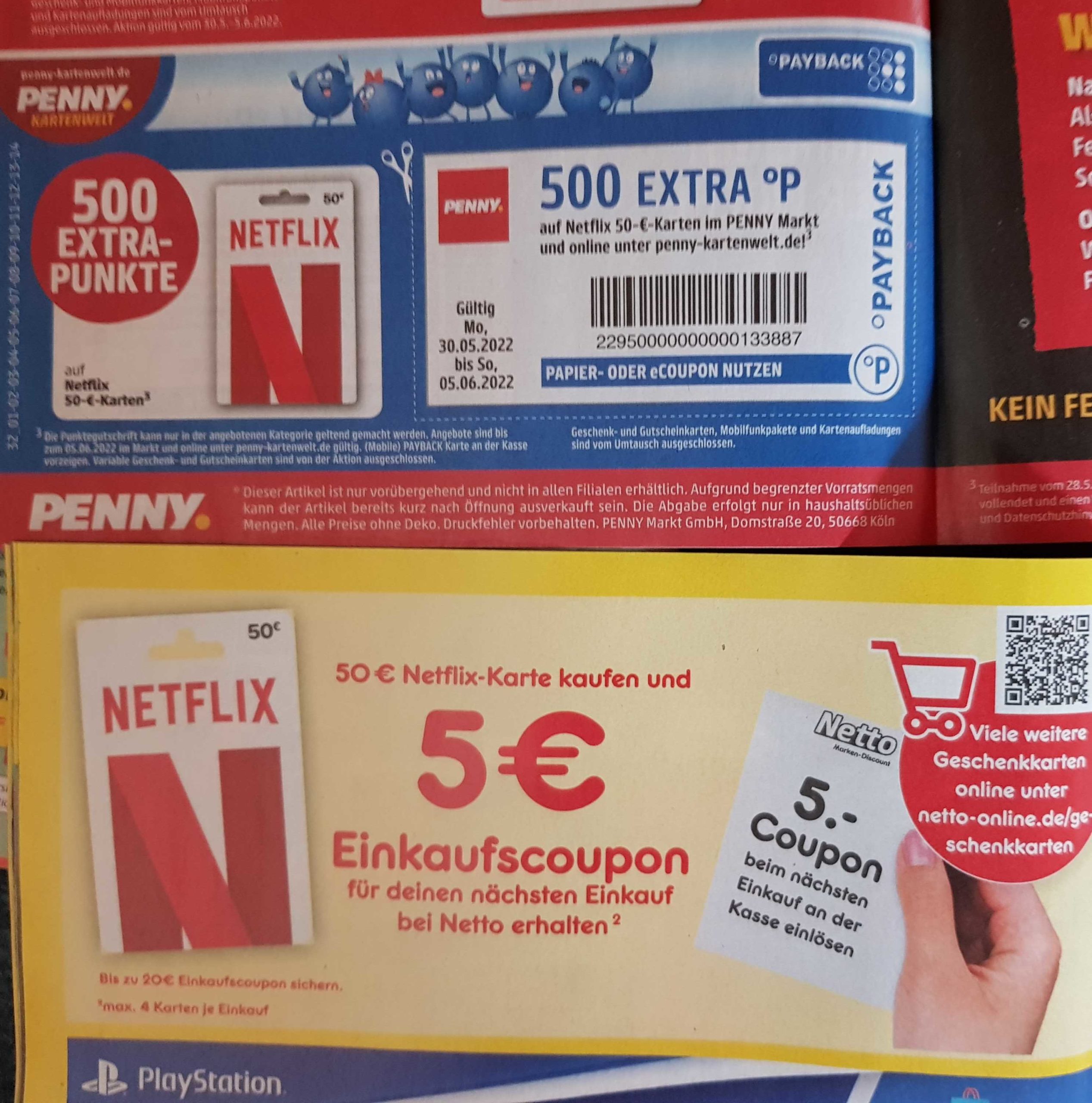 10% bei *Netflix* 50€ Guthabenkarten sparen bei Netto und Penny