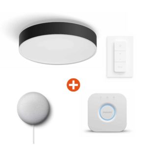 Cyberport: Philips Hue White Amb. Enrave Deckenleuchte M schw. 2400lm inkl. Bridge, Dimmschalter und Google Nest Mini (174,89€ statt 227,51€)