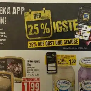 25% Rabatt auf frisches Obst &amp; Gemüse ab 25.09.2023 mit der Edeka-App in Region Südbayern