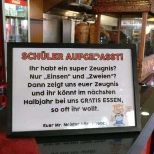 ein halbes Jahr gratis Essen & Trinken für Schüler mit super Zeugnisnoten [Gelsenkirchen]