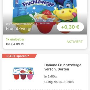 Danone Fruchtzwerge für 0,89€ statt 1,59€ (REWE App &#043; reebate)