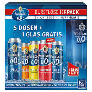 Krombacher Durstlöscher Pack (2,5 Liter) mit 0,0 % Alkohol &#043; gratis Glas für 3,49€ bei Aldi