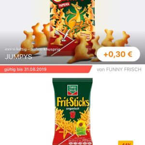 Funny-frisch Jumpys / Funny-frisch Frit-Sticks für 0,58€ statt 1,27€ (REWE &#043; reebate)