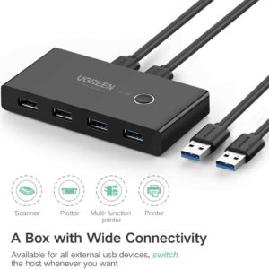 UGREEN 4 Ports USB 3.0 Teilen USB Switch für 2 PCs 2 In 4 Out Umschalter mit 2 USB 3.0 Kabel für 33,99 € inkl Versand statt 39,99 €