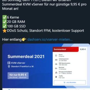 (Letzter Tag) KVM vServer Angebot (6 Kerne, 20 GB RAM, 100 GB SSD)