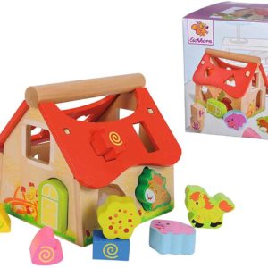 Eichhorn Holz Steckhaus, 15-teiliges Haus aus Kiefernholz, mit 12 Steck-Bausteinen, Motorikspielzeug für Kinder