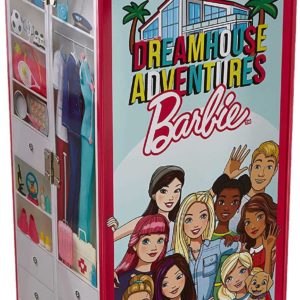 Theo Klein 5801 Barbie Schrankkoffer, tragbarer Kleiderschrank für 2 Puppen mit 12 Kleiderbügeln