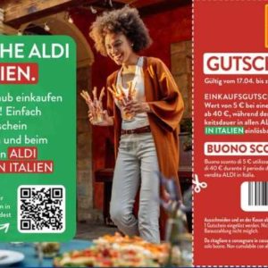 5 € Gutschein bei Aldi Süd für Einkäufe bei Aldi Italien