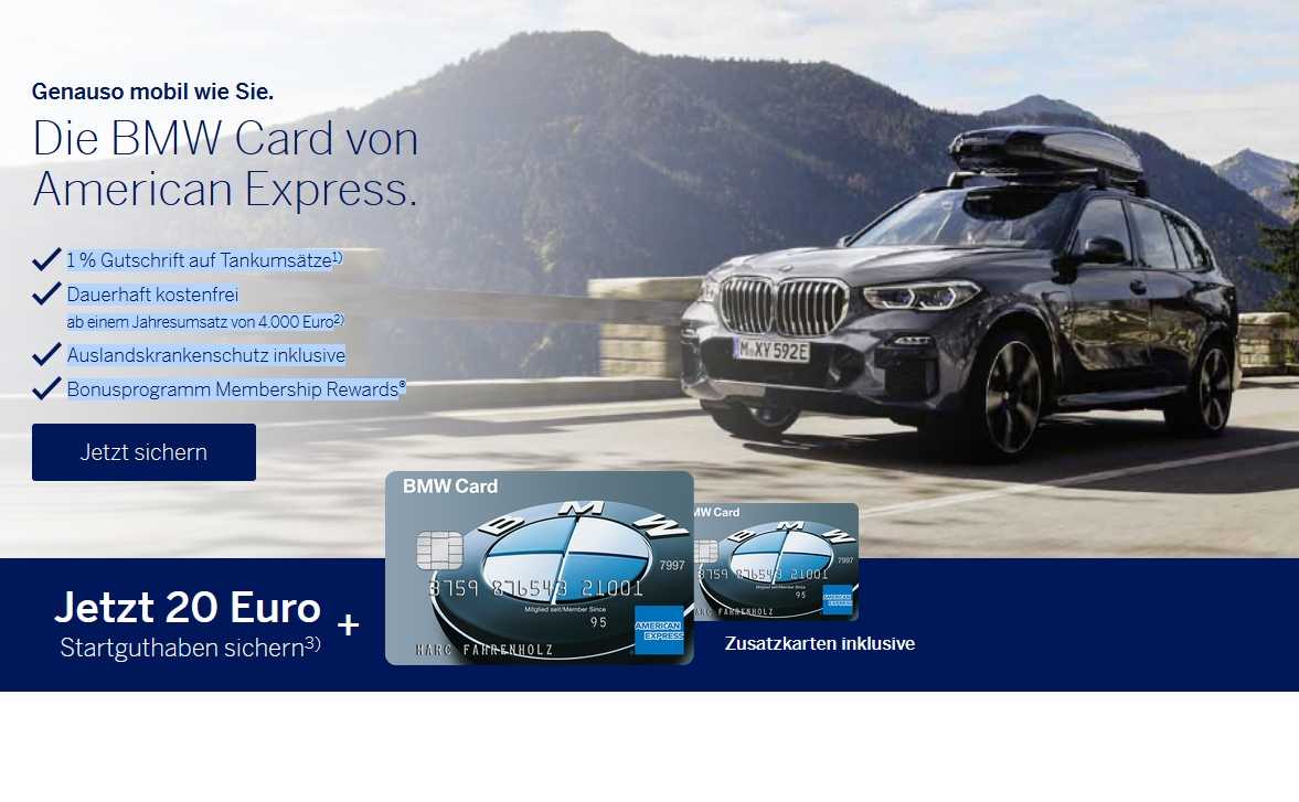 Amex BMW Card: 40€ Startguthaben + 1 % auf Tankumsätze