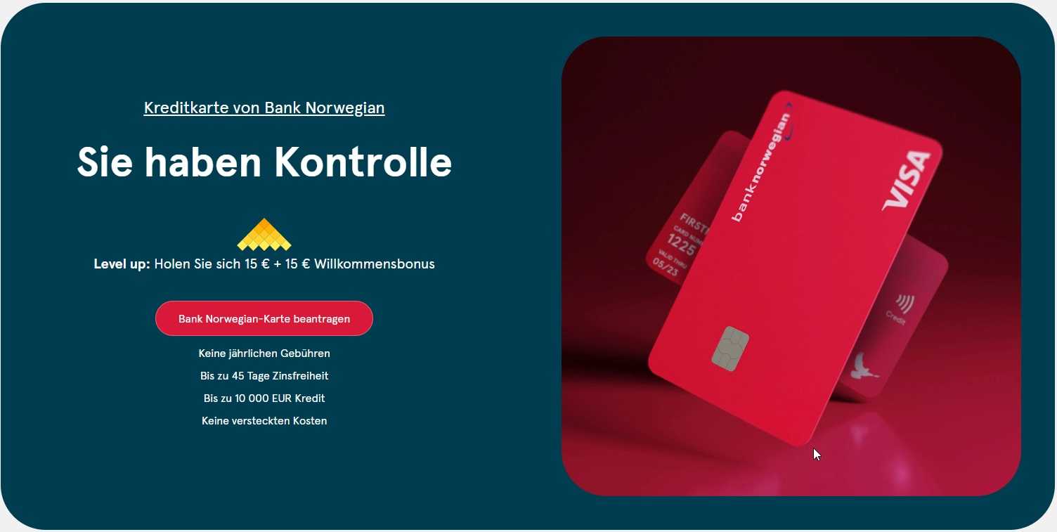 Kreditkarte mit 30€ Bonus bei der Bank Norwegian