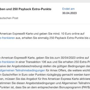 250 PayBack Punkte bei Einkauf mit Amex