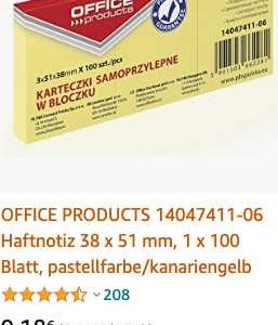 OFFICE PRODUCTS Haftnotiz 38 x 51 mm, 100 Blatt, kanariengelb für 0,18€