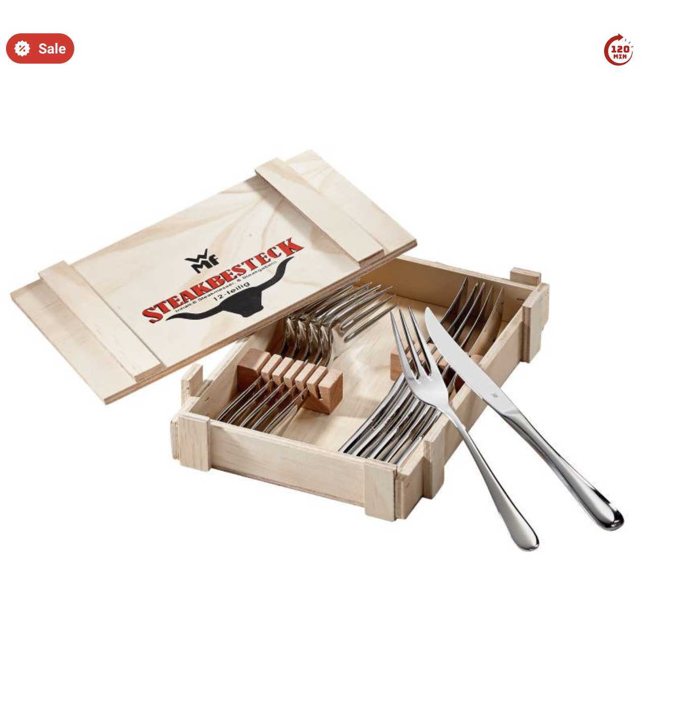 WMF Steakbesteck 12-teilig in Holzkiste für 19,99€ (statt 32€)