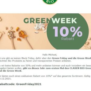 CLASEN BIO Green Friday und die Green Week. 10%