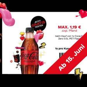 GRATIS 1 Flasche Coca-Cola Zero Sugar 0,5 Liter kostenlos ab 15.06.2022