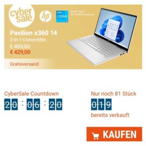HP Pavilion x360 14" FHD IPS 2in1 Touch Convertible Notebook | 429€ statt 624€ | i3-1125G4 | 8GB + 512GB SSD | Windows 11