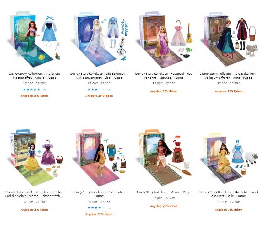 [Disney Shop] 16 verschiedene Disney Store Puppen je 27,75€ statt 37€ und viele weitere Angebote